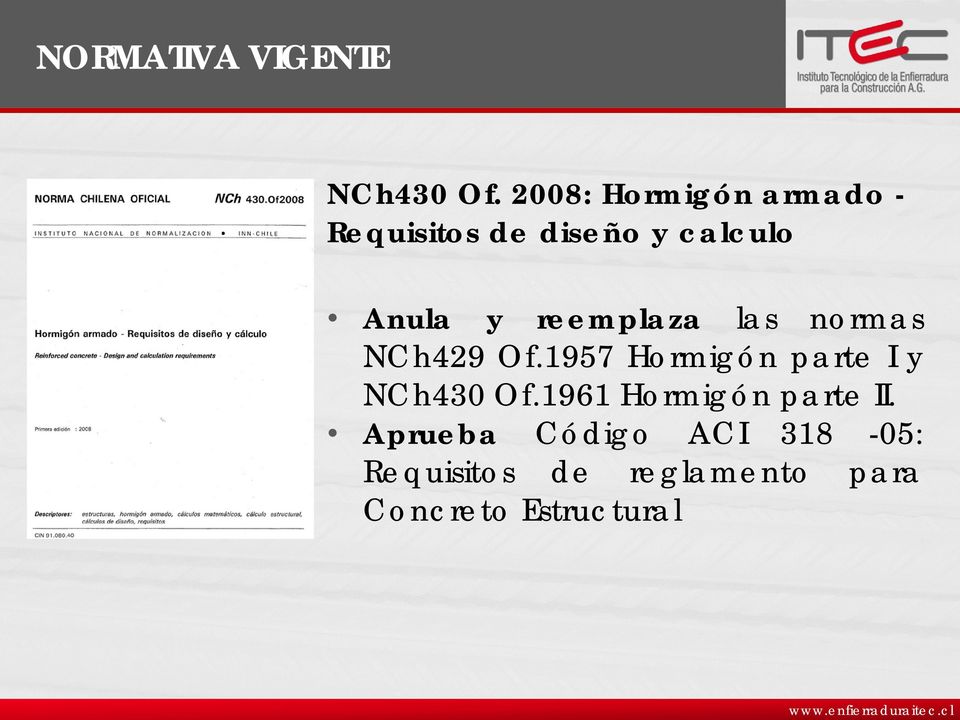 reemplaza las normas NCh429 Of.1957 Hormigón parte I y NCh430 Of.