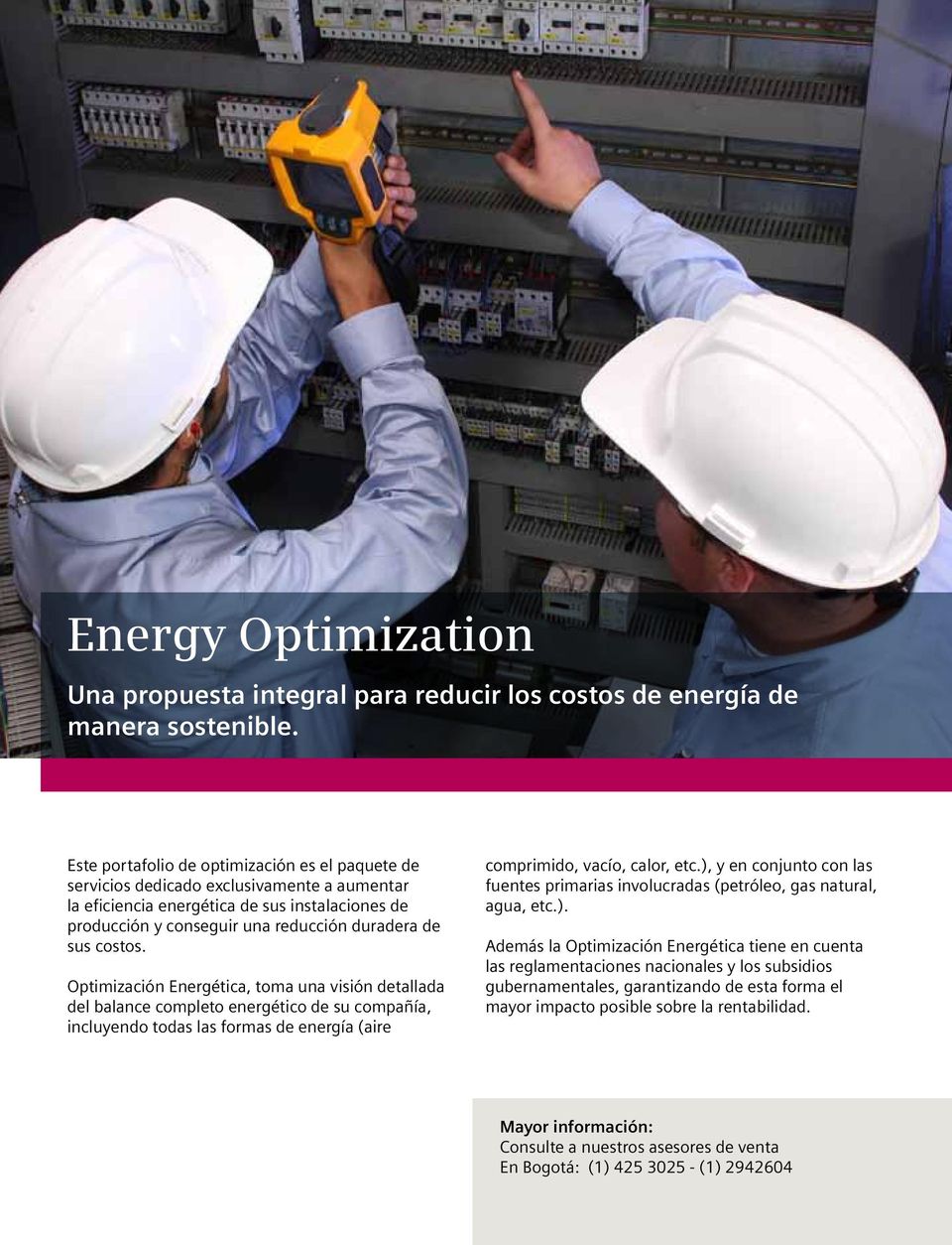 costos. Optimización Energética, toma una visión detallada del balance completo energético de su compañía, incluyendo todas las formas de energía (aire comprimido, vacío, calor, etc.