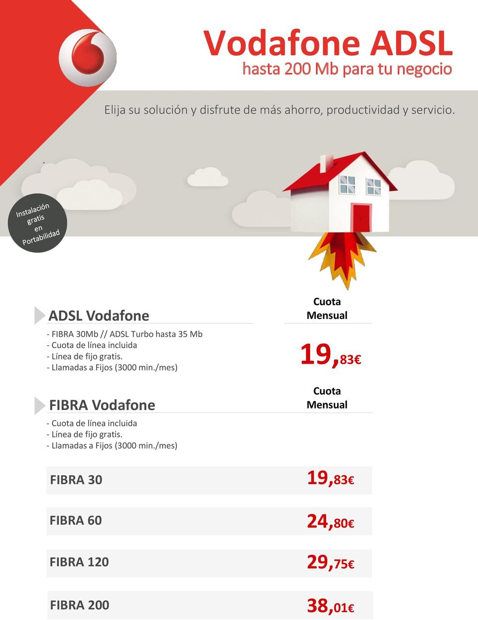 - Llamadas a Fijos (3000 min/mes) FIBRA Vodafone - de línea incluida - Línea de fijo gratis - Llamadas a