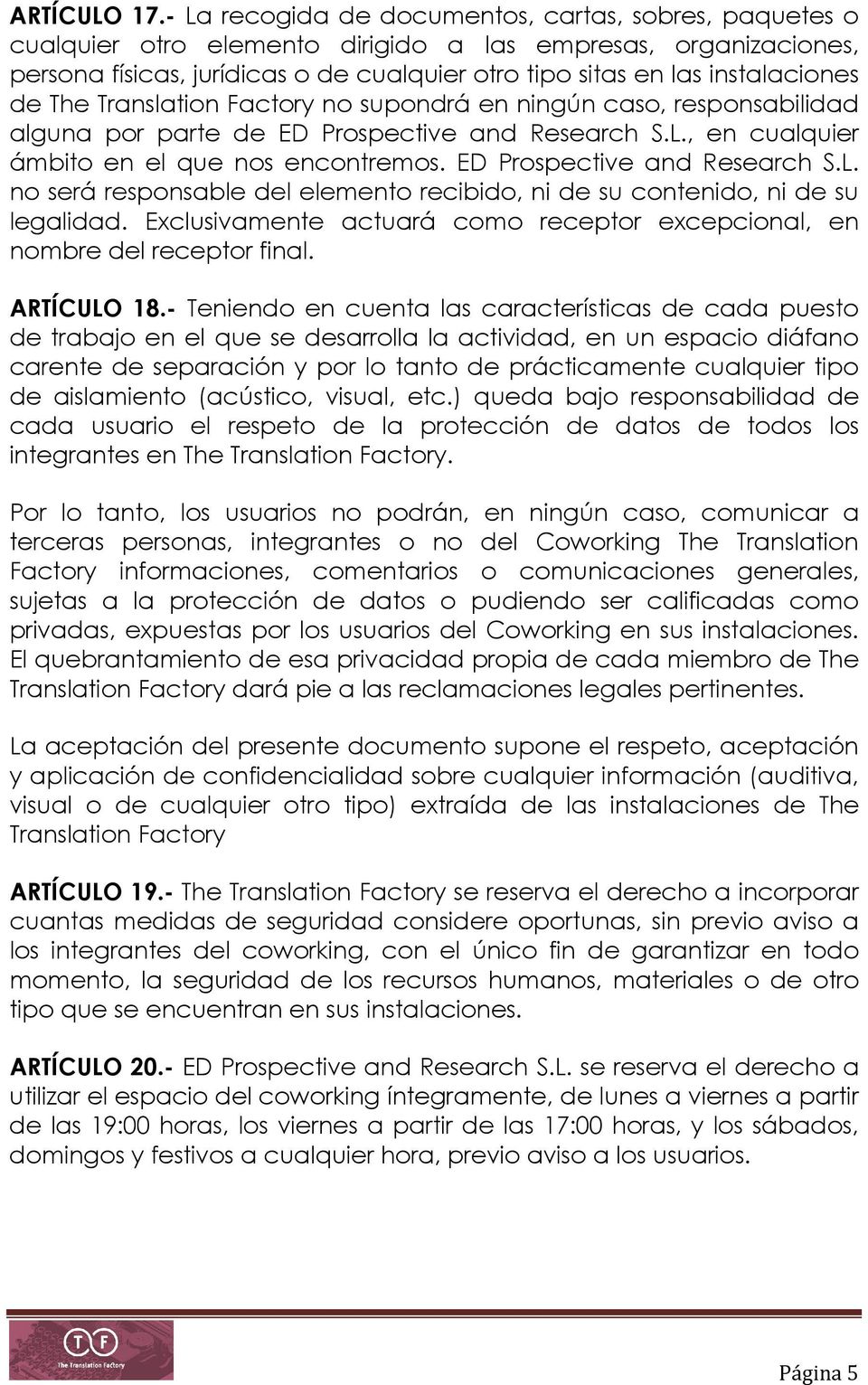 CONTRATO DE COWORKING THE TRANSLATION FACTORY. Prestación de servicios de  coworking - PDF Free Download