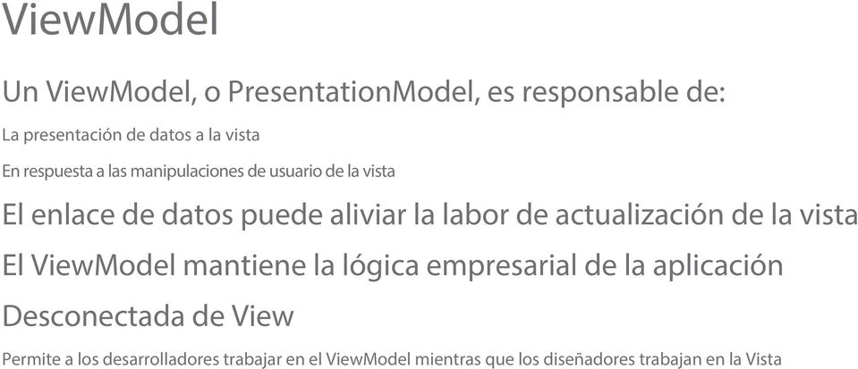 actualización de la vista El ViewModel mantiene la lógica empresarial de la aplicación Desconectada de