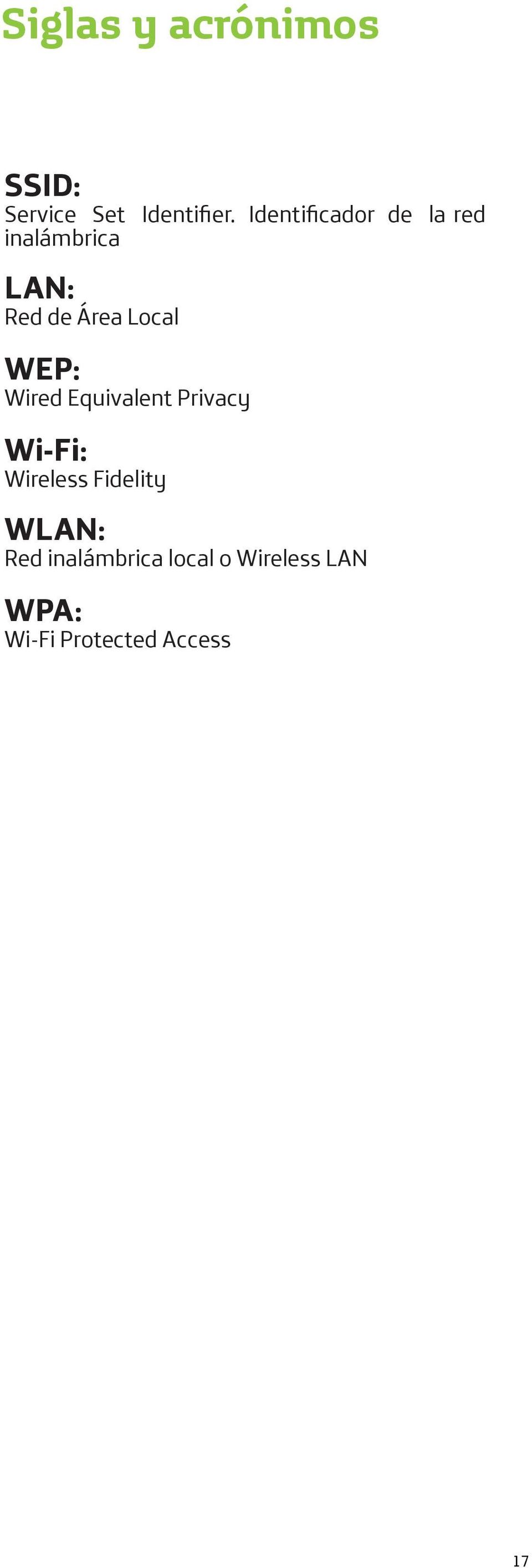 WEP: Wired Equivalent Privacy Wi-Fi: Wireless Fidelity
