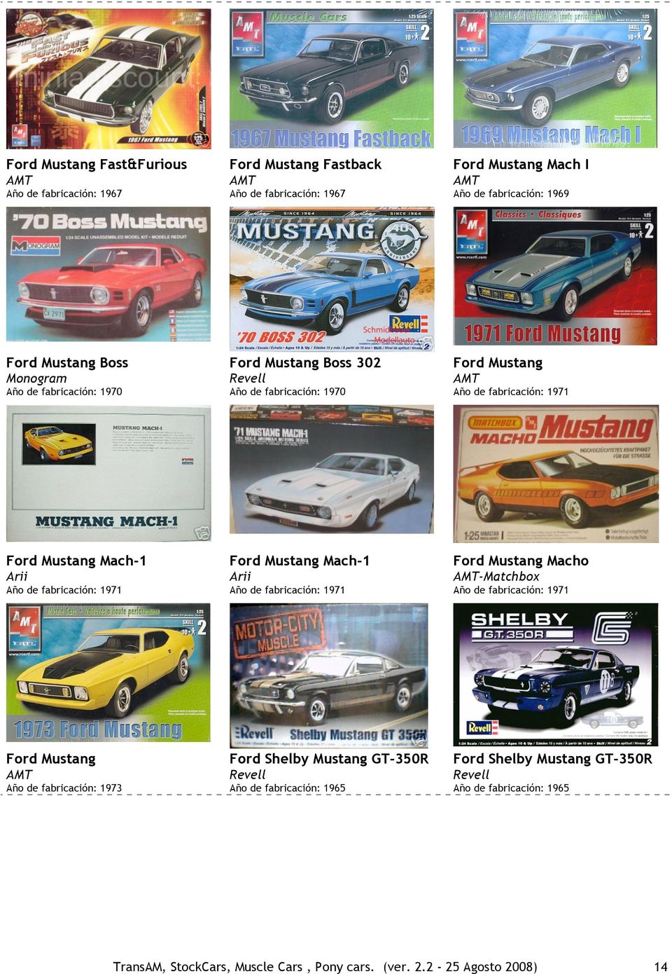 Mustang Año de fabricación: 1973 Ford Shelby Mustang GT-350R Año de fabricación: 1965 Ford Shelby