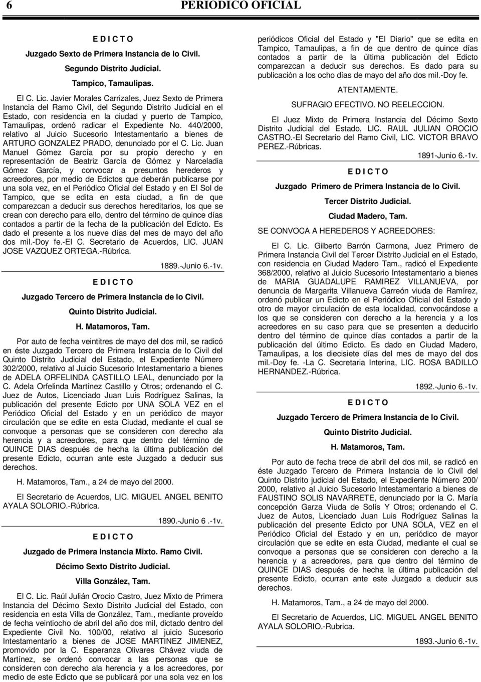 Expediente No. 440/2000, relativo al Juicio Sucesorio Intestamentario a bienes de ARTURO GONZALEZ PRADO, denunciado por el C. Lic.