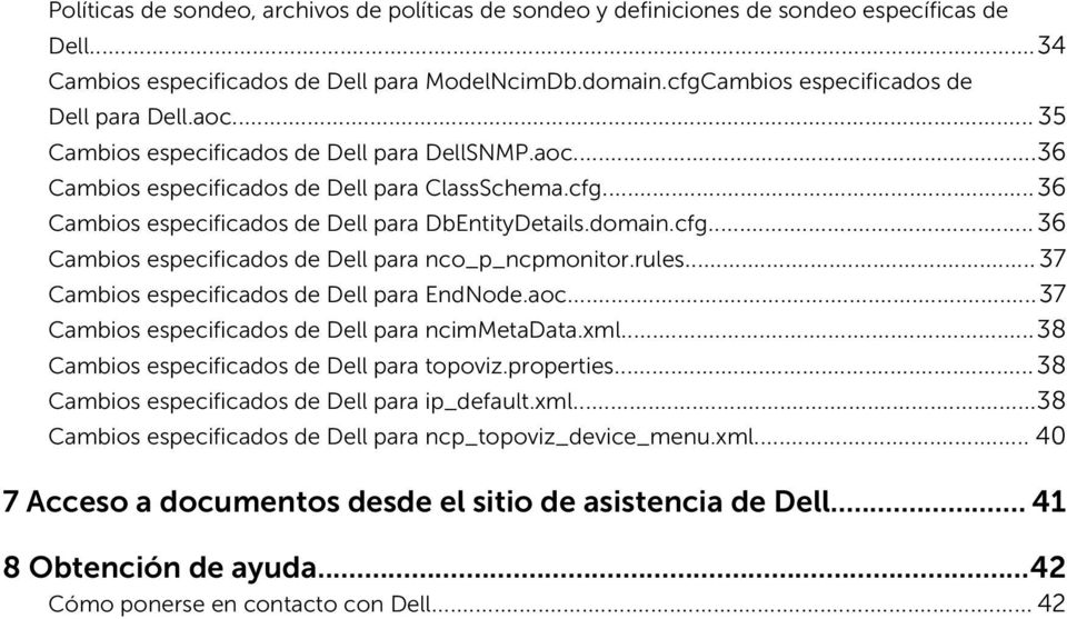 rules... 37 Cambios especificados de Dell para EndNode.aoc...37 Cambios especificados de Dell para ncimmetadata.xml...38 Cambios especificados de Dell para topoviz.properties.