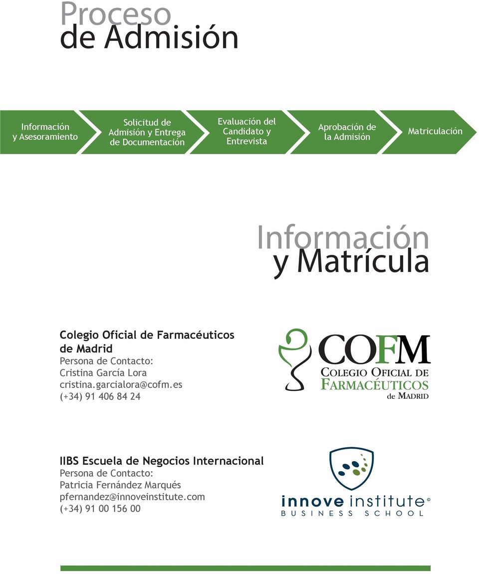 Farmacéuticos de Madrid Persona de Contacto: Cristina García Lora cristina.garcialora@cofm.