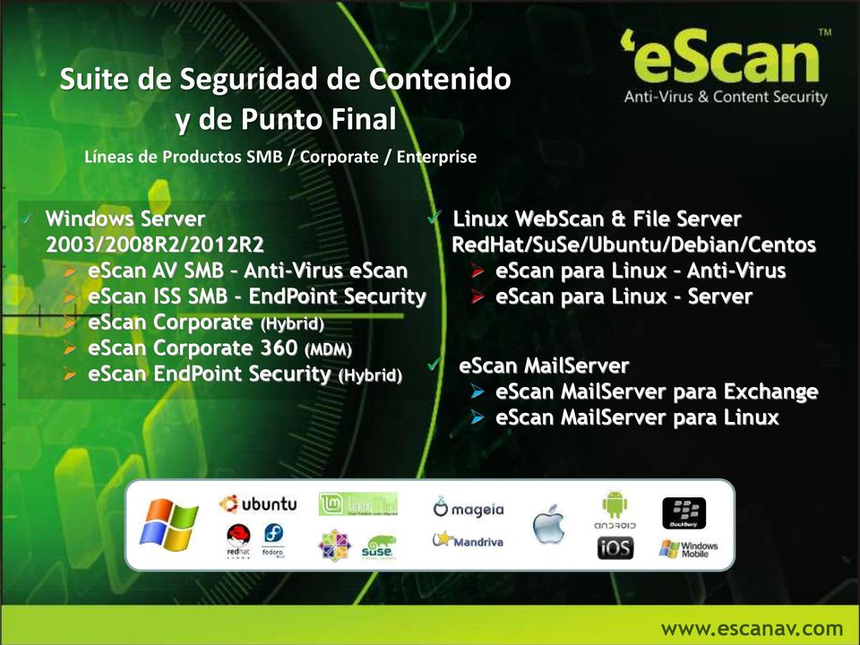 Corporate 360 (MDM) escan EndPoint Security (Hybrid) Linux WebScan & File Server RedHat/SuSe/Ubuntu/Debian/Centos