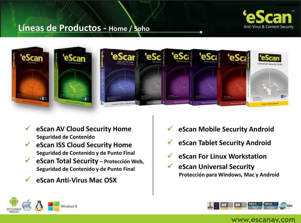 de Contenido y de Punto Final escan Anti-Virus Mac OSX escan Mobile Security Android escan Tablet