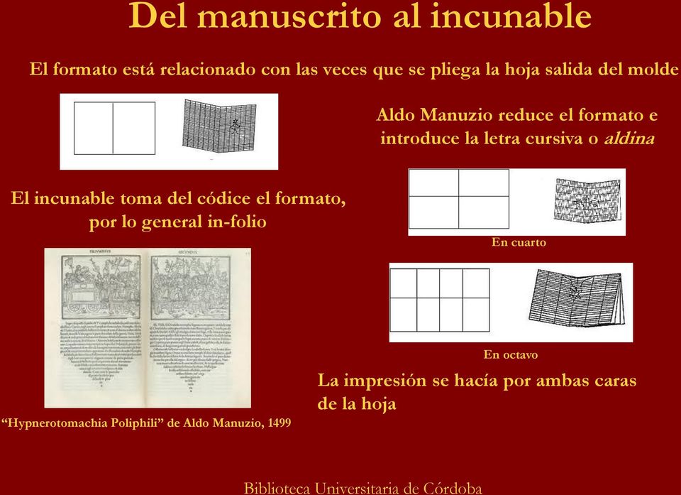 aldina El incunable toma del códice el formato, por lo general in-folio En cuarto