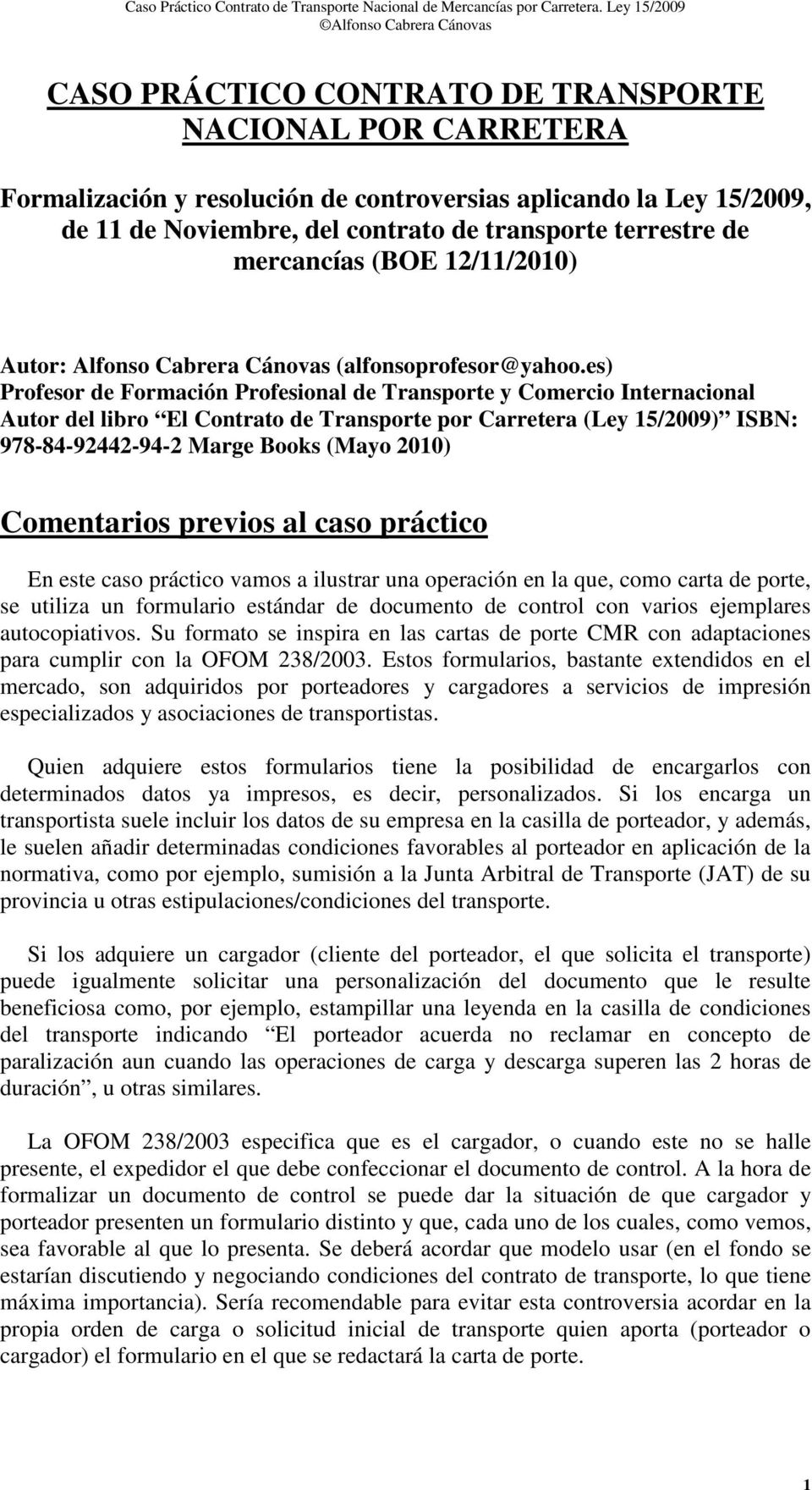CASO PRÁCTICO CONTRATO DE TRANSPORTE NACIONAL POR CARRETERA - PDF Free  Download