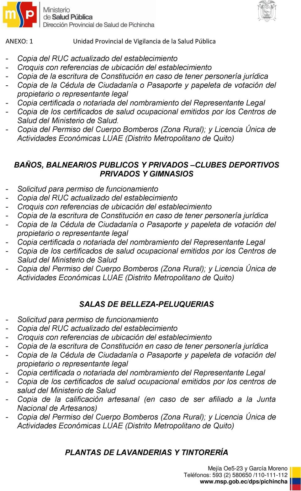 GIMNASIOS Salud del Ministerio de Salud SALAS DE BELLEZA-PELUQUERIAS -