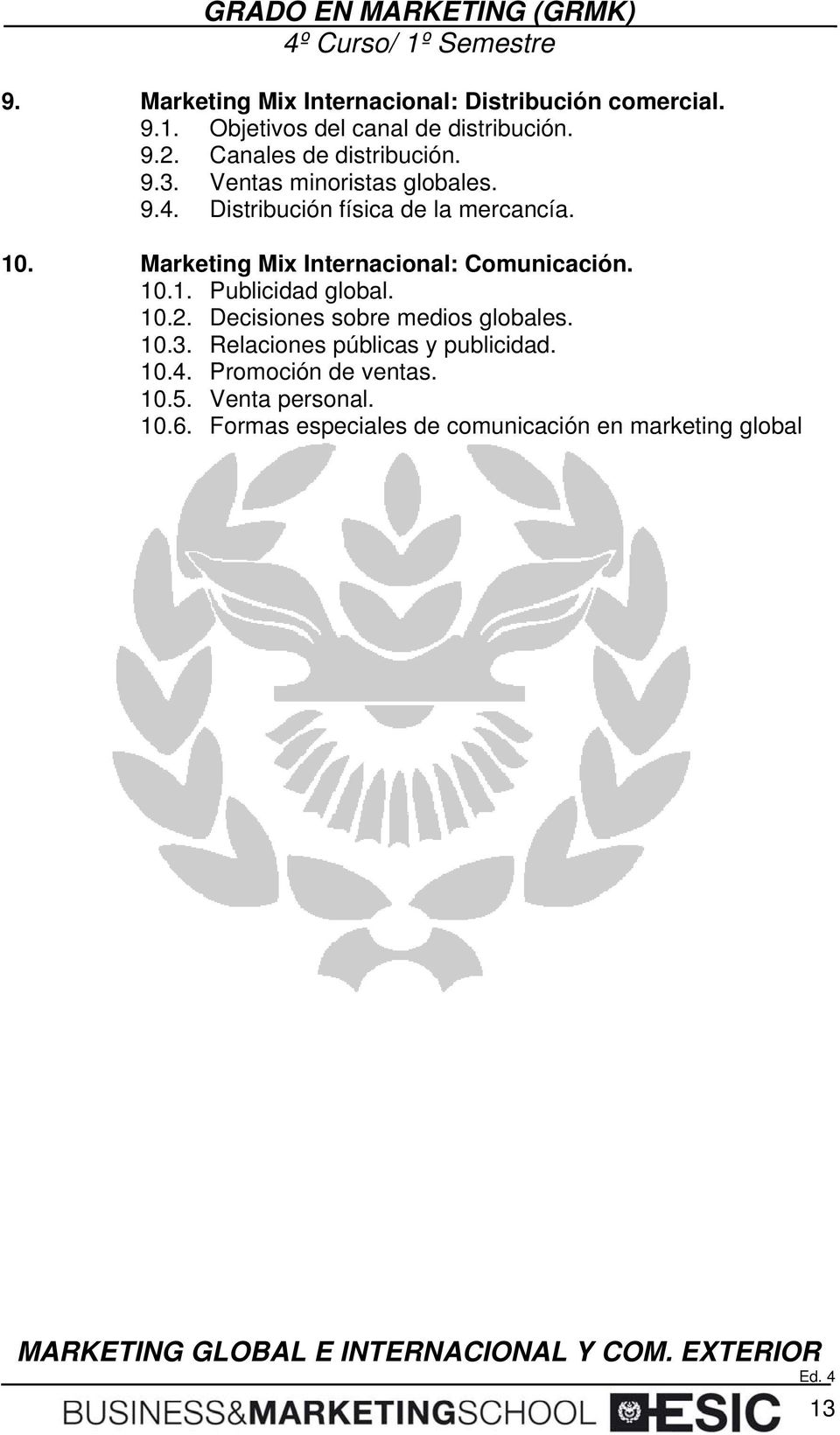 Marketing Mix Internacional: Comunicación. 10.1. Publicidad global. 10.2. Decisiones sobre medios globales. 10.3.