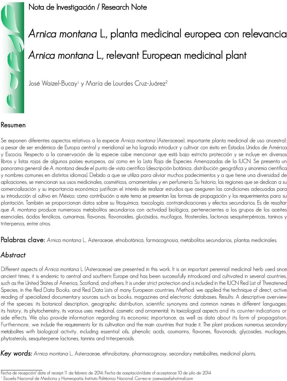 Arnica Montana L Planta Medicinal Europea Con Relevancia Pdf
