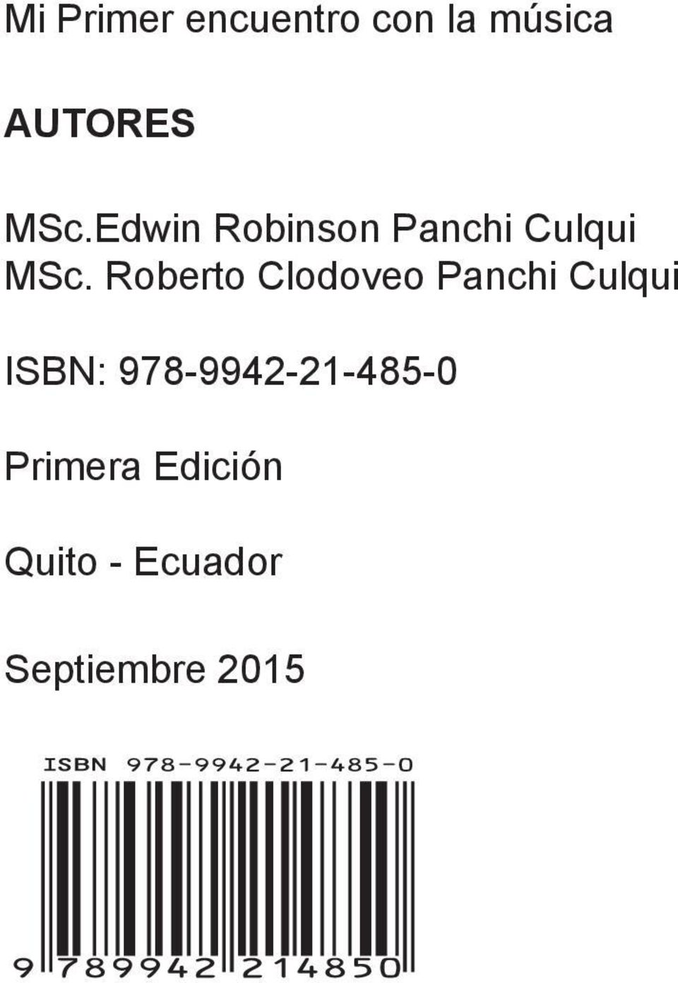 Roberto Clodoveo Panchi Culqui ISBN: