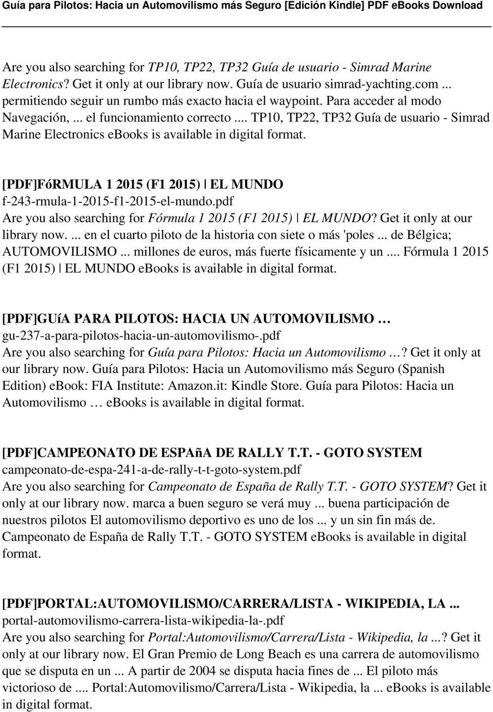 .. TP10, TP22, TP32 Guía de usuario - Simrad Marine Electronics ebooks is [PDF]FóRMULA 1 2015 (F1 2015) EL MUNDO f-243-rmula-1-2015-f1-2015-el-mundo.