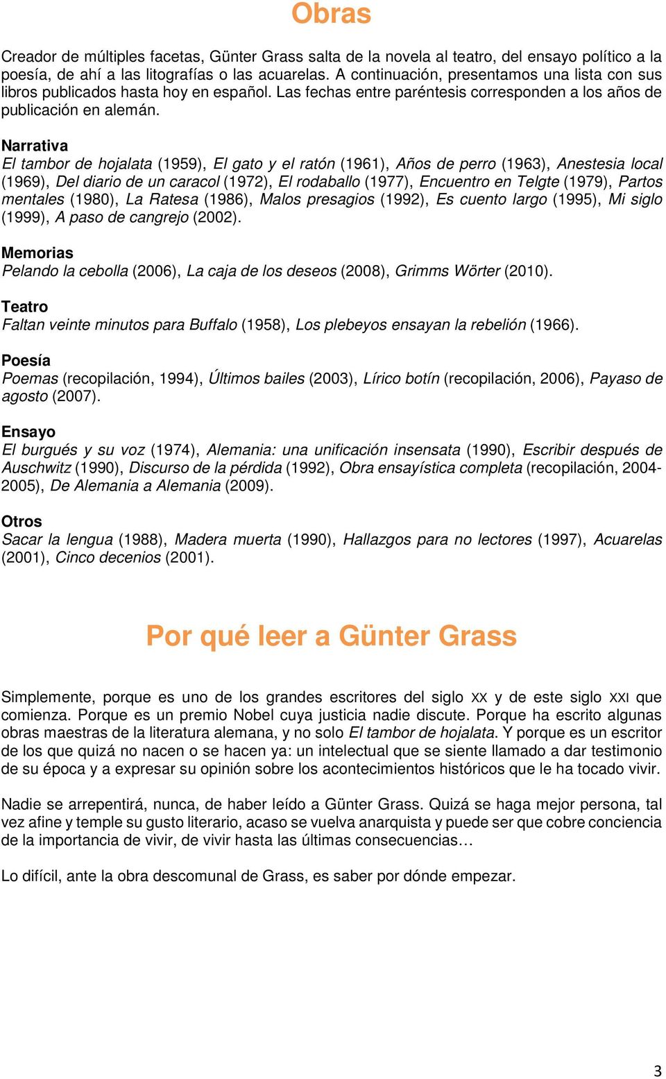 UNA PARA LEER A GÜNTER GRASS. Por Miguel Sáenz - PDF Free Download