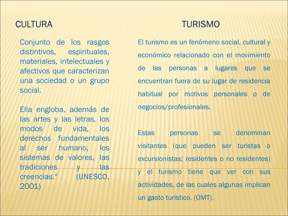 (UNESCO, 2001) TURISMO El turismo es un fenómeno social, cultural y económico relacionado con el movimiento de las personas a lugares que se encuentran fuera de su lugar de residencia habitual