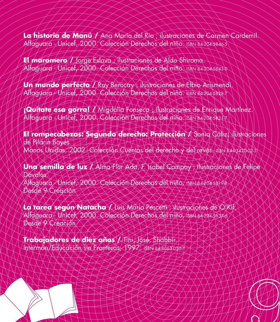 ISBN 84-204-5843-0 Un mundo perfecto / Roy Berocay ; ilustraciones de Elbio Arismendi. Alfaguara - Unicef, 2000. Colección Derechos del niño. ISBN 84-204-5828-7 Quítate esa gorra!