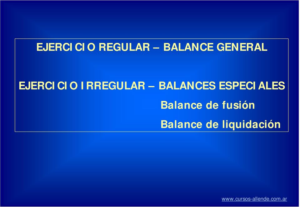 BALANCES ESPECIALES Balance