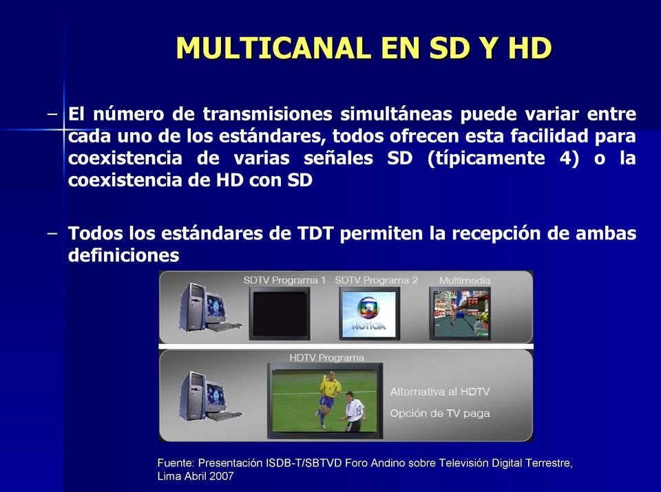la coexistencia de HD con SD Todos los estándares de TDT permiten la recepción de ambas