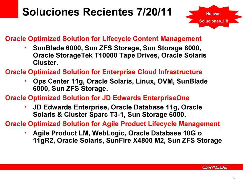 Oracle Optimized Solution for Enterprise Cloud Infrastructure Ops Center 11g, Oracle Solaris, Linux, OVM, SunBlade 6000, Sun ZFS Storage.