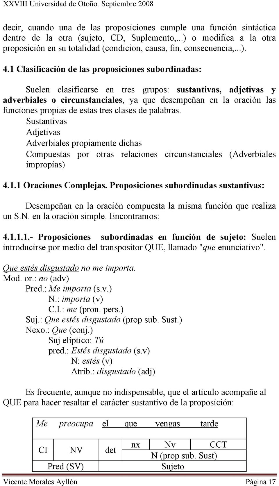 1 Clasificación de las proposiciones subordinadas: Suelen clasificarse en tres grupos: sustantivas, adjetivas y adverbiales o circunstanciales, ya que desempeñan en la oración las funciones propias