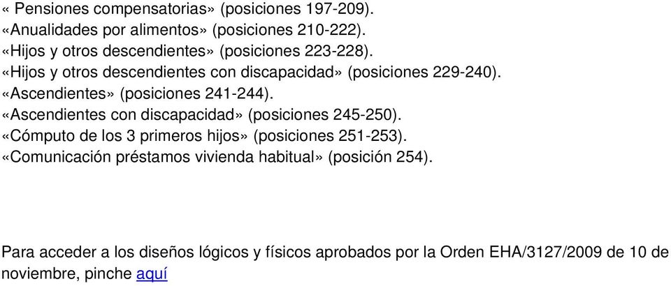 «Ascendientes» (posiciones 241-244). «Ascendientes con discapacidad» (posiciones 245-250).