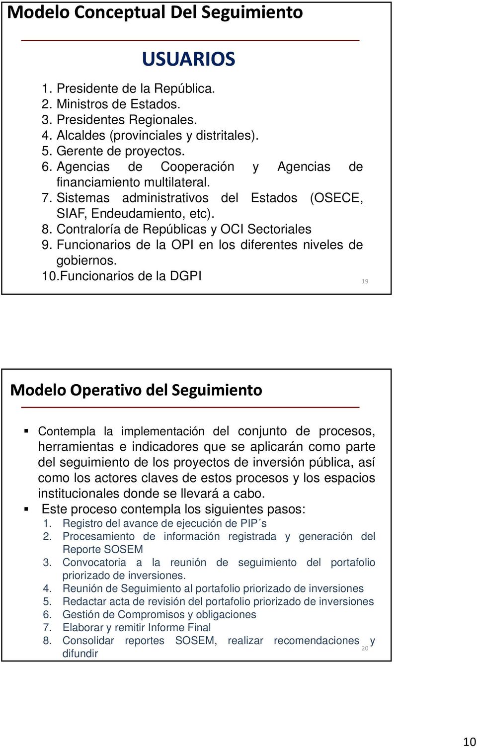 Funcionarios de la OPI en los diferentes niveles de gobiernos. 10.