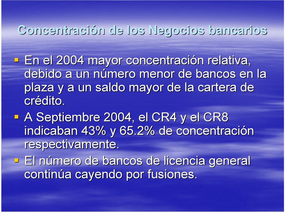 crédito. A Septiembre 2004, el CR4 y el CR8 indicaban 43% y 65.