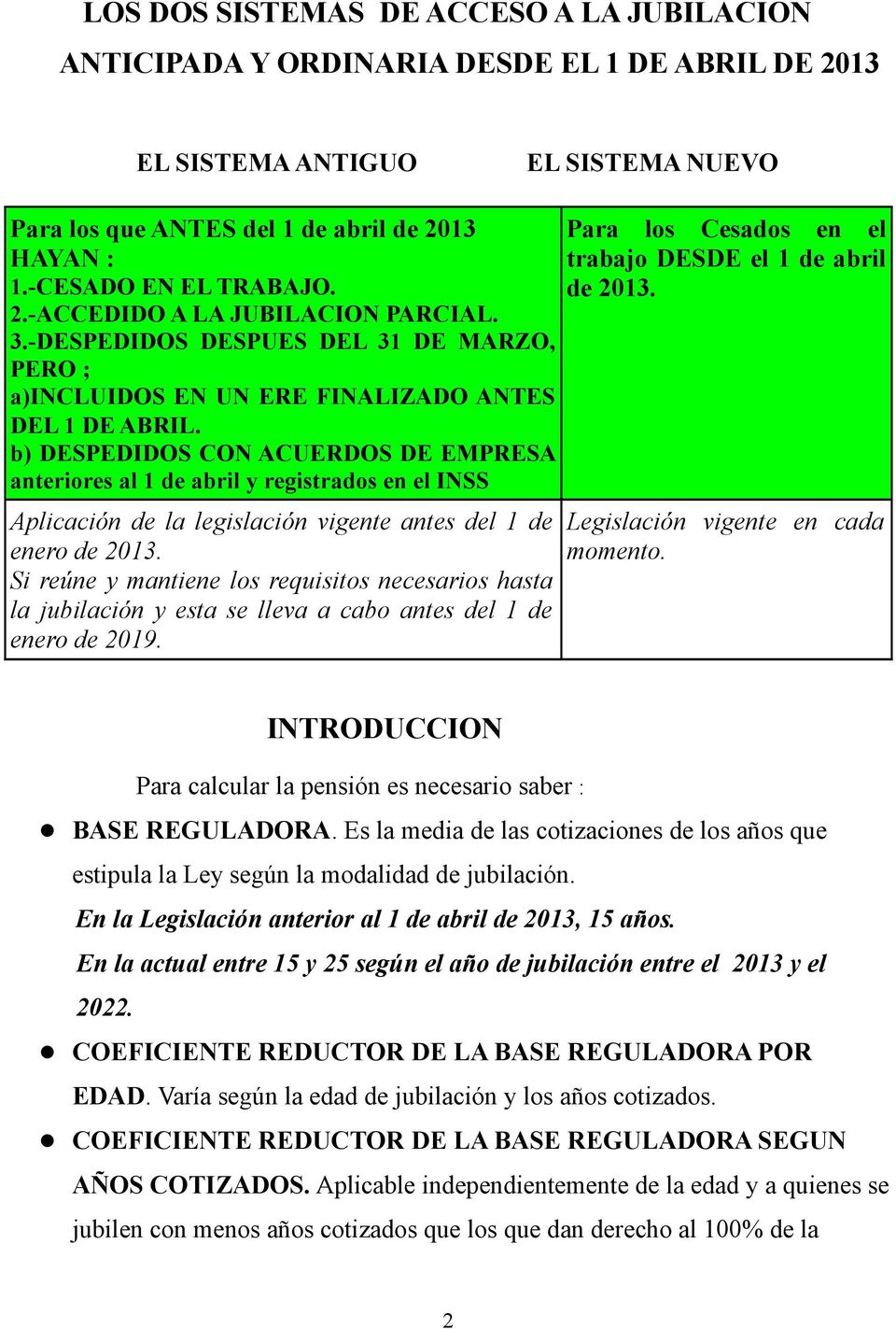 b) DESPEDIDOS CON ACUERDOS DE EMPRESA anteriores al 1 de abril y registrados en el INSS Aplicación de la legislación vigente antes del 1 de enero de 2013.