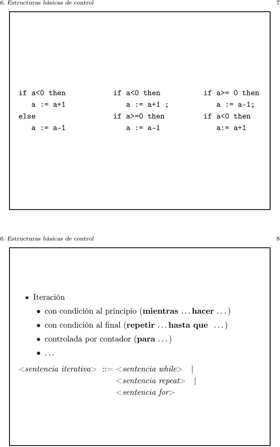 Estructuras básicas de control 8 Iteración con condición al principio (mientras... hacer.