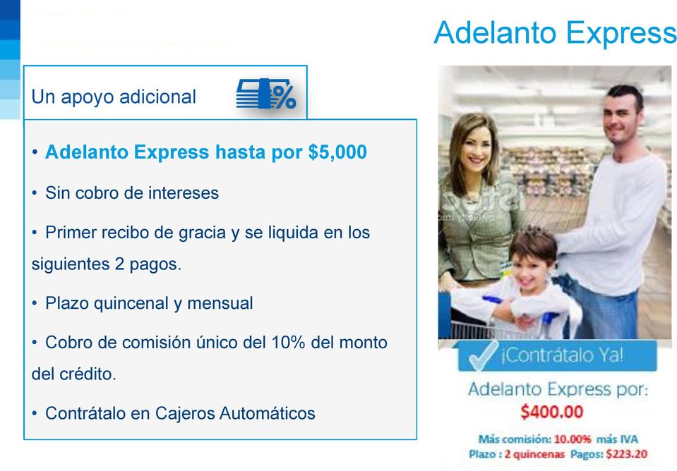 Acceso al Adelanto Express hasta por $5,000 2 Plazo quincenal y mensual Cobro