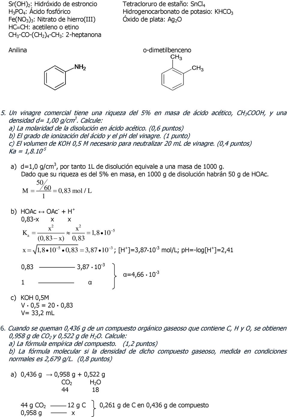 Calule: a) La molaridad de la disoluión en áido aétio. (0,6 puntos) b) El grado de ionizaión del áido y el ph del vinagre.
