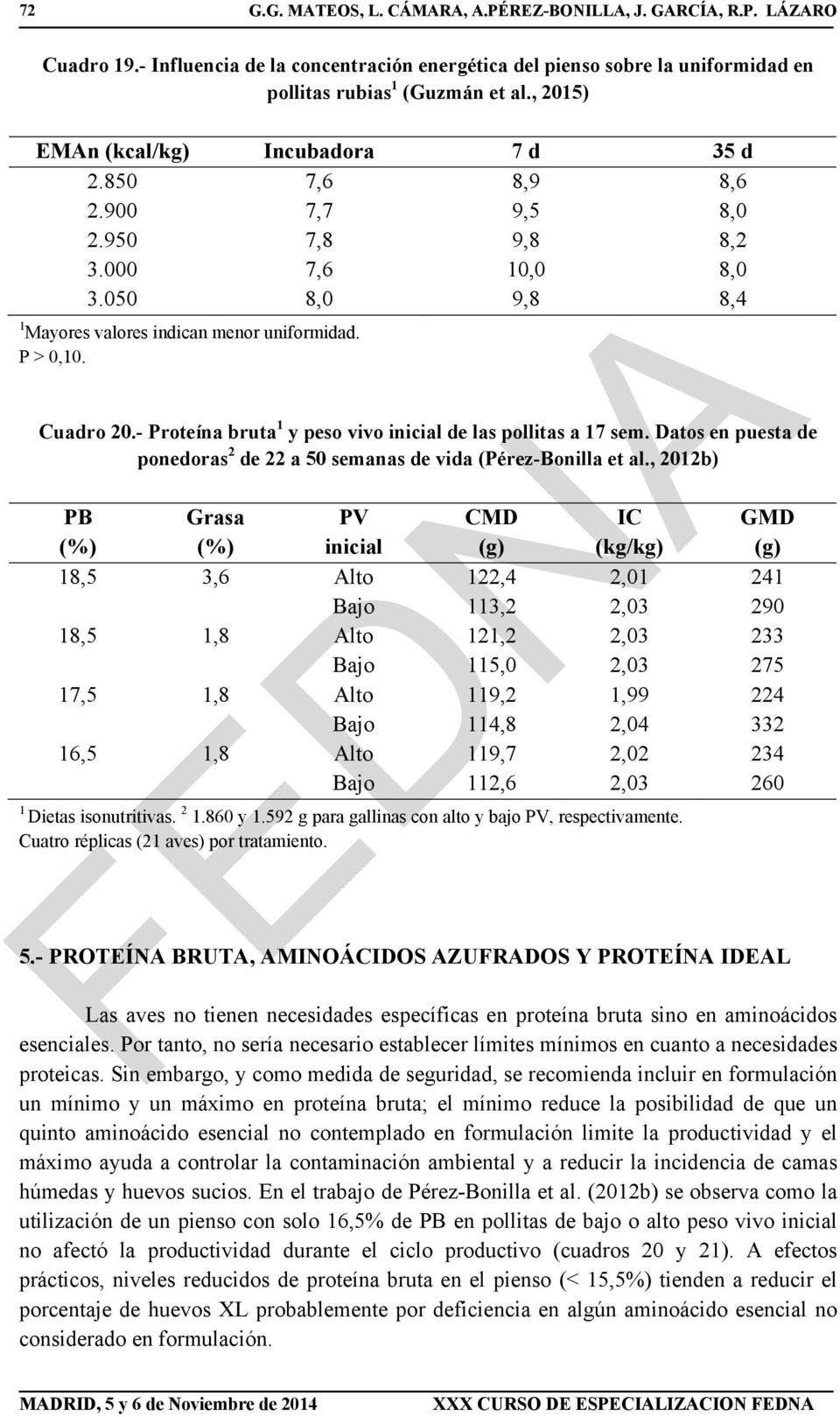 - Proteína bruta y peso vivo inicial de las pollitas a 7 sem. Datos en puesta de ponedoras 2 de 22 a 50 semanas de vida (Pérez-Bonilla et al.