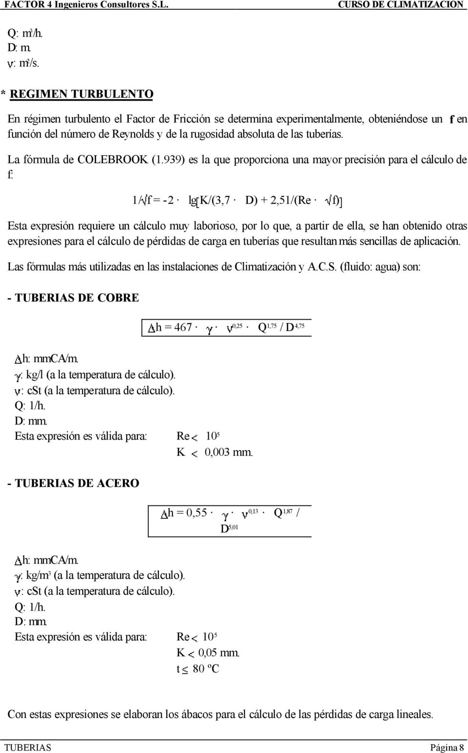 La fórmula de COLEBROOK (1.