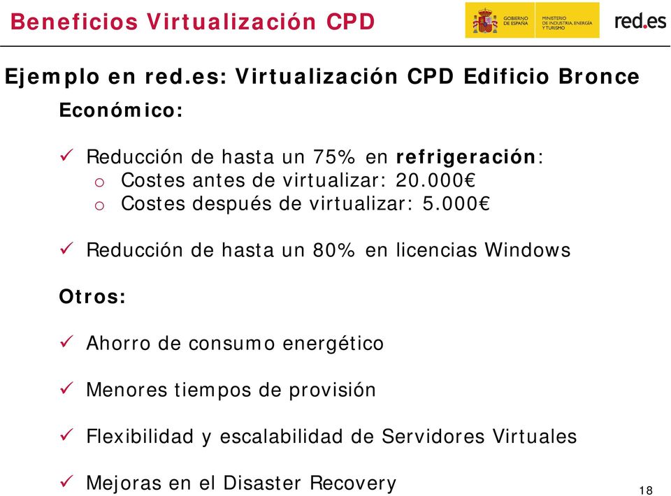 antes de virtualizar: 20.000 o Costes después de virtualizar: 5.