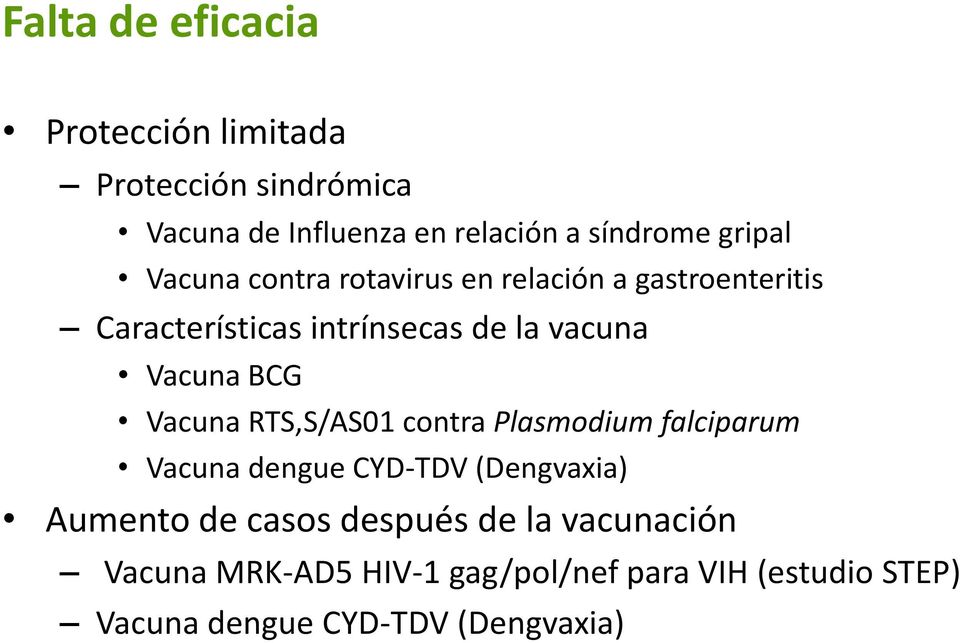 Vacuna BCG Vacuna RTS,S/AS01 contra Plasmodium falciparum Vacuna dengue CYD-TDV (Dengvaxia) Aumento de