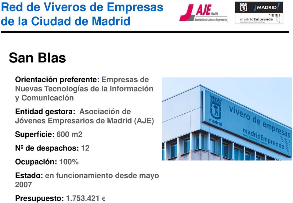 Asociación de Jóvenes Empresarios de Madrid (AJE) Superficie: 600 m2 Nº de