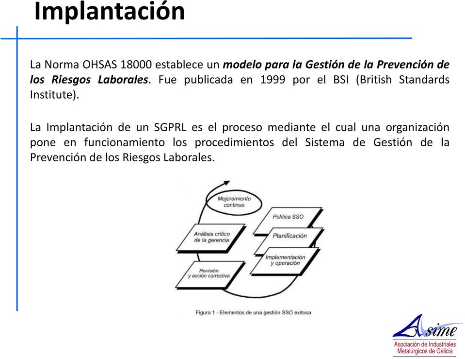 La Implantación de un SGPRL es el proceso mediante el cual una organización pone en