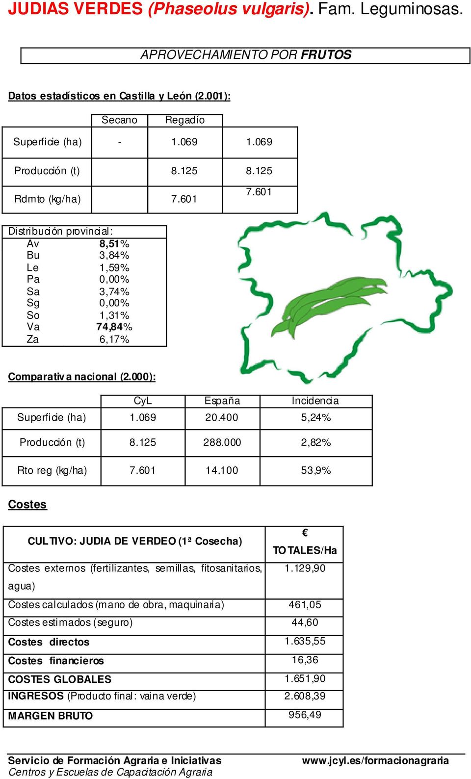 000): CyL España Incidencia Superficie (ha) 1.069 20.400 5,24% Producción (t) 8.125 288.000 2,82% Rto reg (kg/ha) 7.601 14.