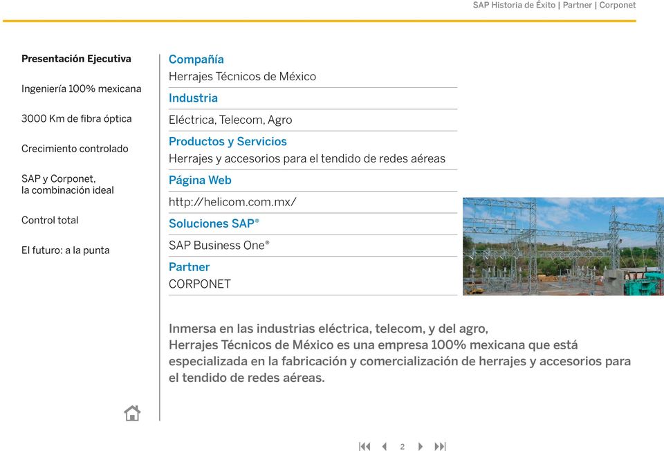 com.mx/ Soluciones SAP SAP Business One Partner CORPONET Inmersa en las industrias eléctrica, telecom, y del agro,