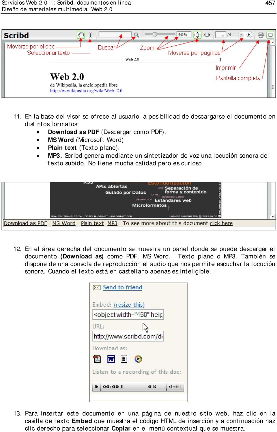 En el área derecha del documento se muestra un panel donde se puede descargar el documento (Download as) como PDF, MS Word, Texto plano o MP3.