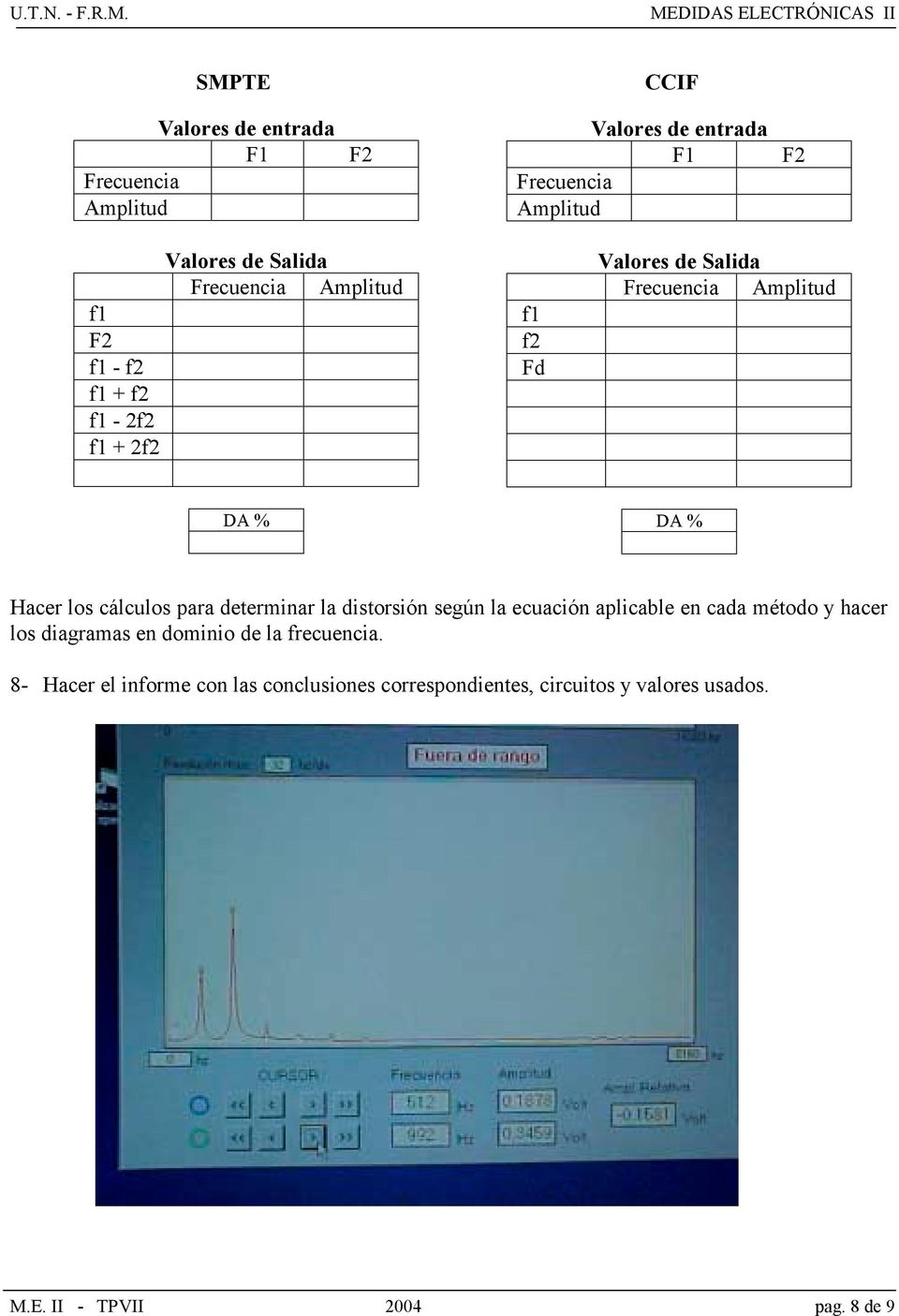 cálculos para determinar la distorsión según la ecuación aplicable en cada método y hacer los diagramas en dominio de la