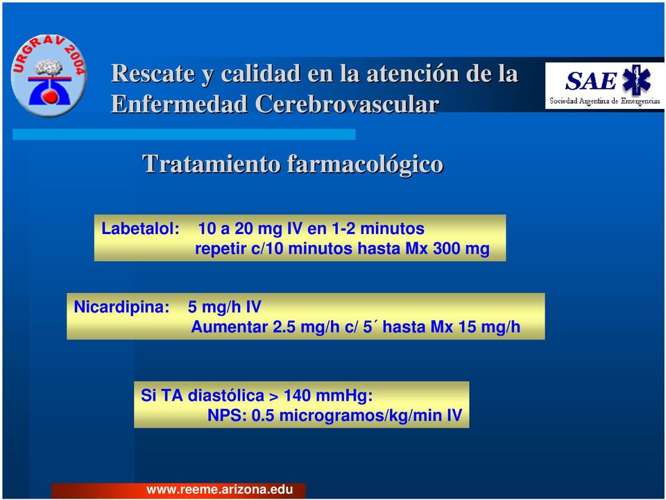 Nicardipina: 5 mg/h IV Aumentar 2.