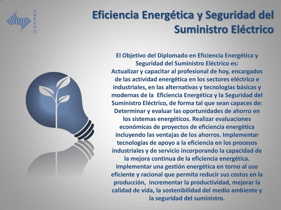 Eléctrico, de forma tal que sean capaces de: Determinar y evaluar las oportunidades de ahorro en los sistemas energéticos.