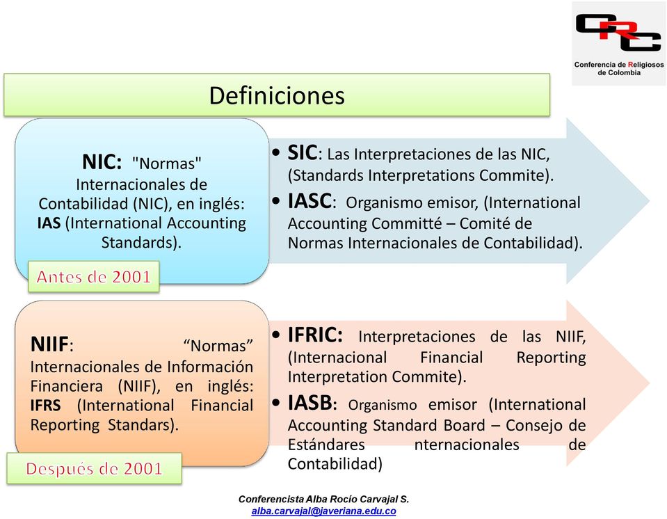 IASC: Organismo emisor, (International Accounting Committé Comité de Normas Internacionales de Contabilidad).