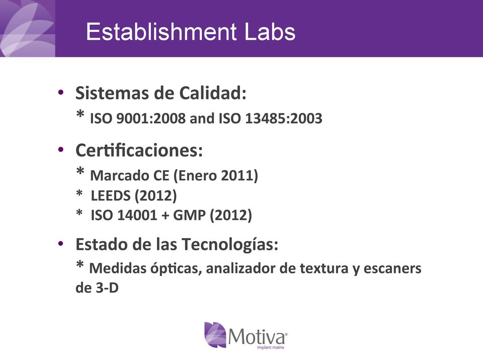 LEEDS (2012) * ISO 14001 + GMP (2012) Estado de las