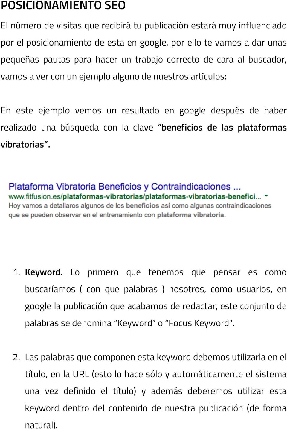 beneficios de las plataformas vibratorias. 1. Keyword.