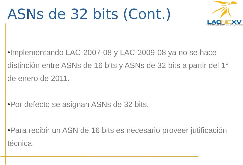 entre ASNs de 16 bits y ASNs de 32 bits a partir del 1 de enero de