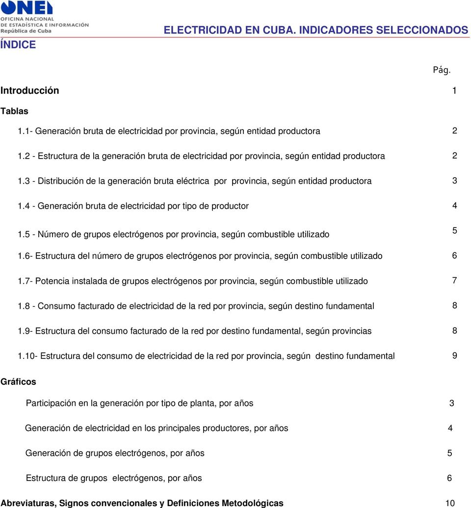 4 - Generación bruta de electricidad por tipo de productor 4 1.5 - Número de grupos electrógenos por provincia, según combustible utilizado 5 1.
